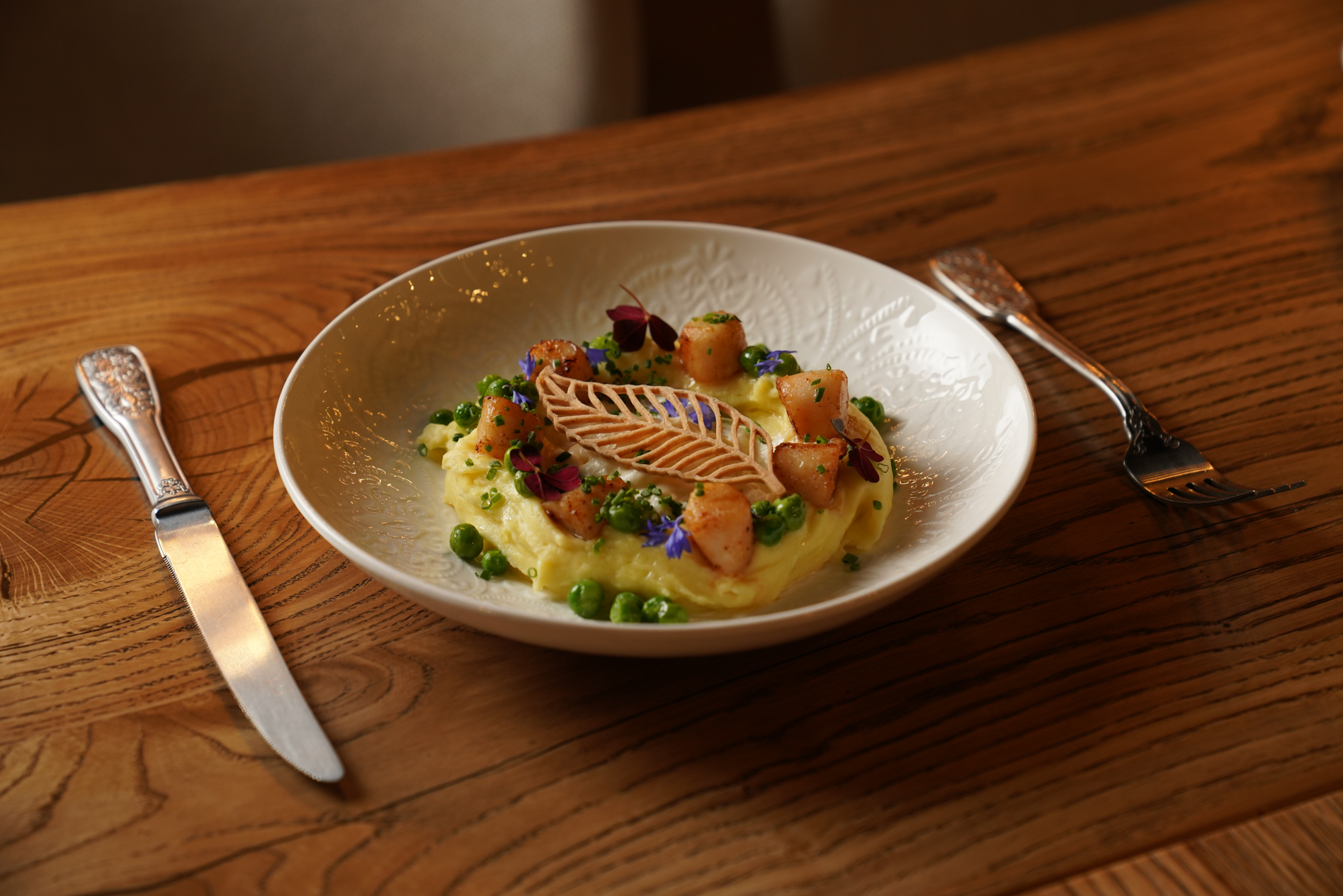 Морской гребешок с картофельным пюре